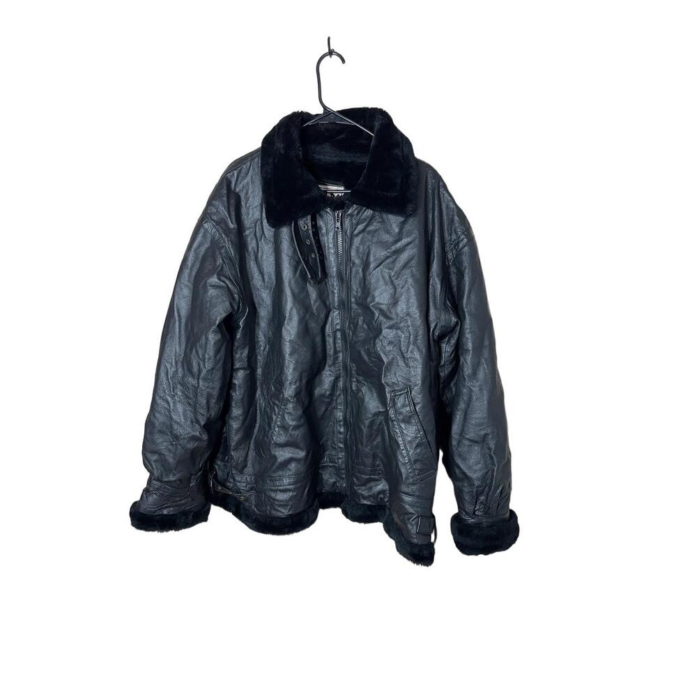 Vintage Wilda Leather Jacket Womens‎ Size XXL Black Bomber Faux Fur